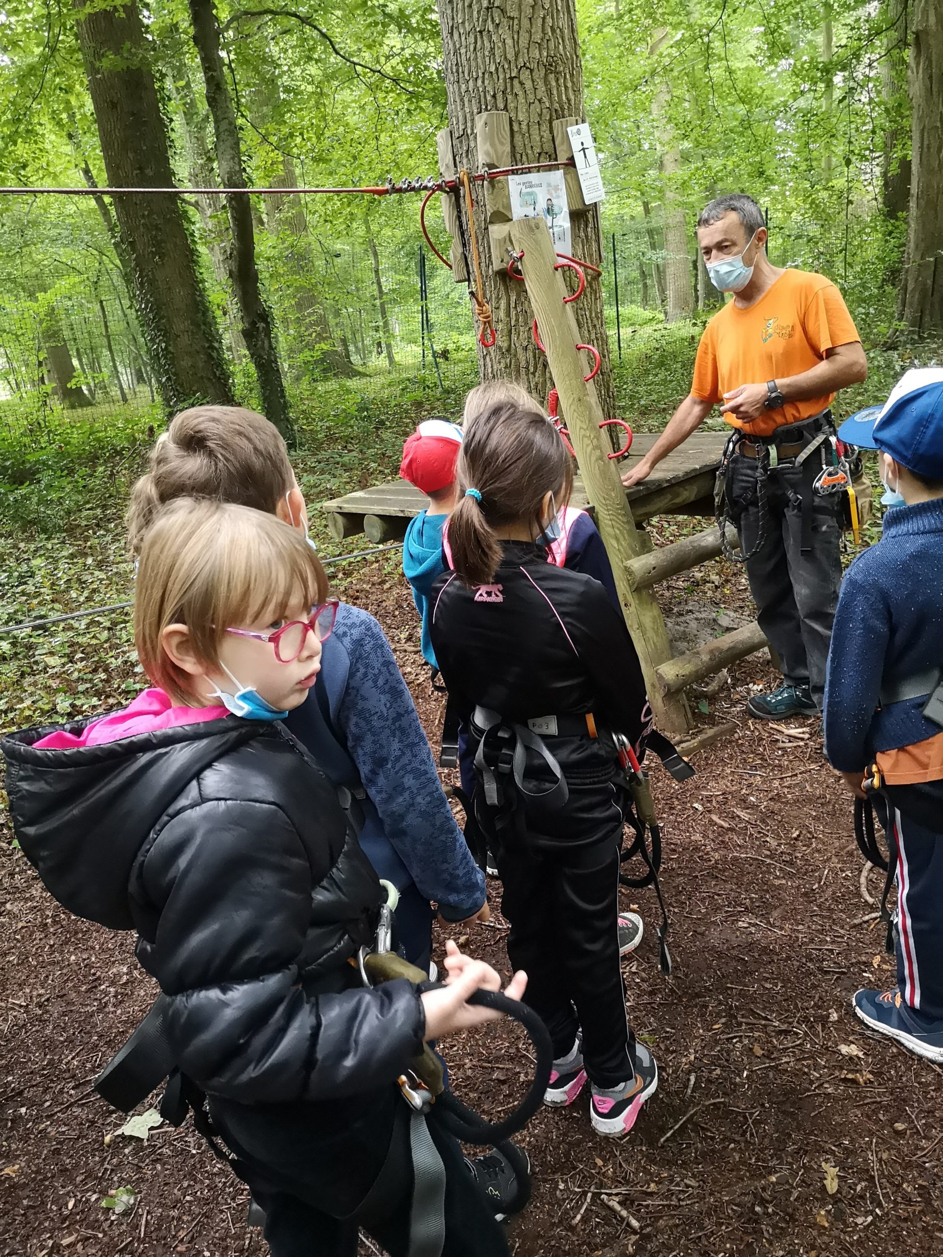 Des jeunes font de l'accrobranche
